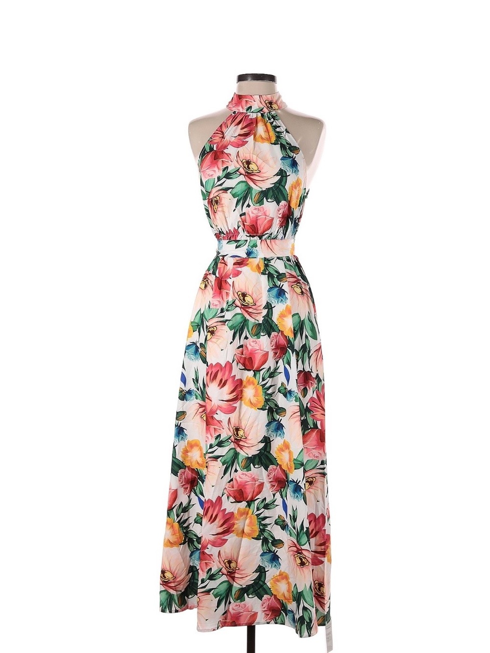 Floral Halter Maxi Dress - Pink Multi
